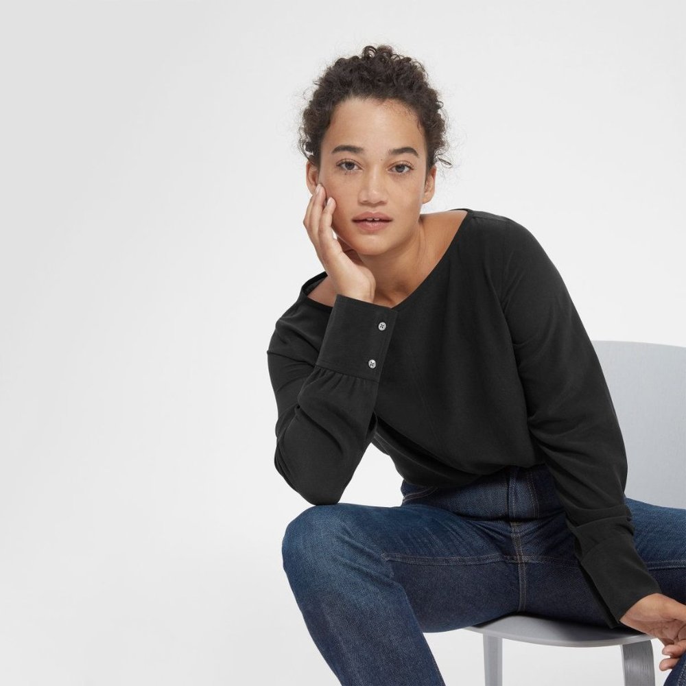 Everlane clean silk boatneck blouse - black
